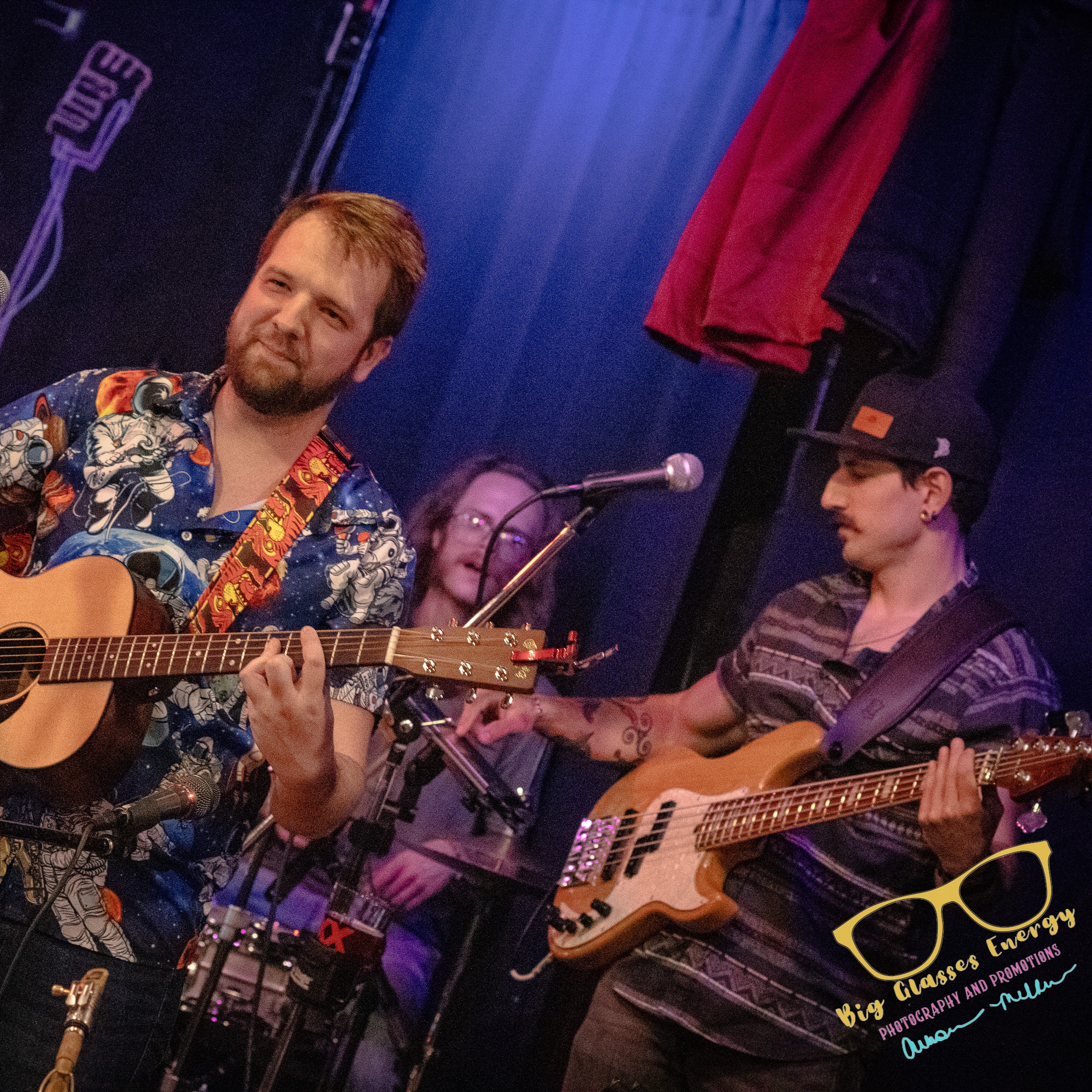 Joe Graf Kemmerling, Sam Licari, and Casey Frensz playing music